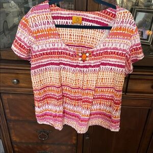 Ruby Rd. Pink and Orange Patterned Blouse